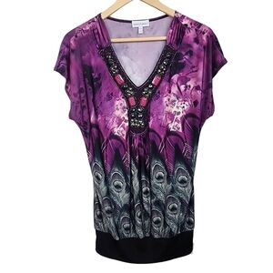 Vintage Fashion Bug Beaded Blouse Size S